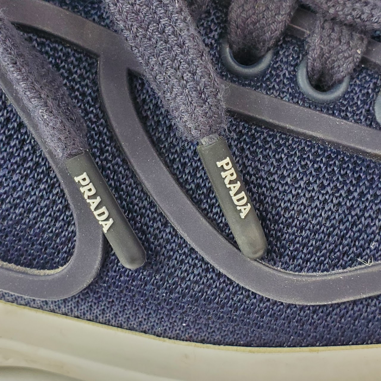 Prada Navy Blue Lace Up Sneakers