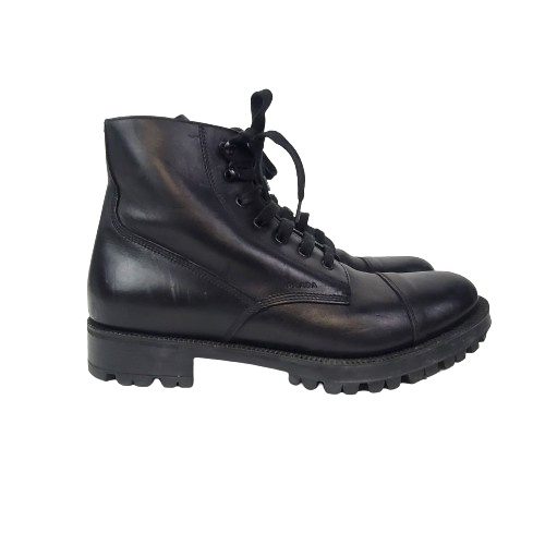 Prada Black Leather Lace Up Boots