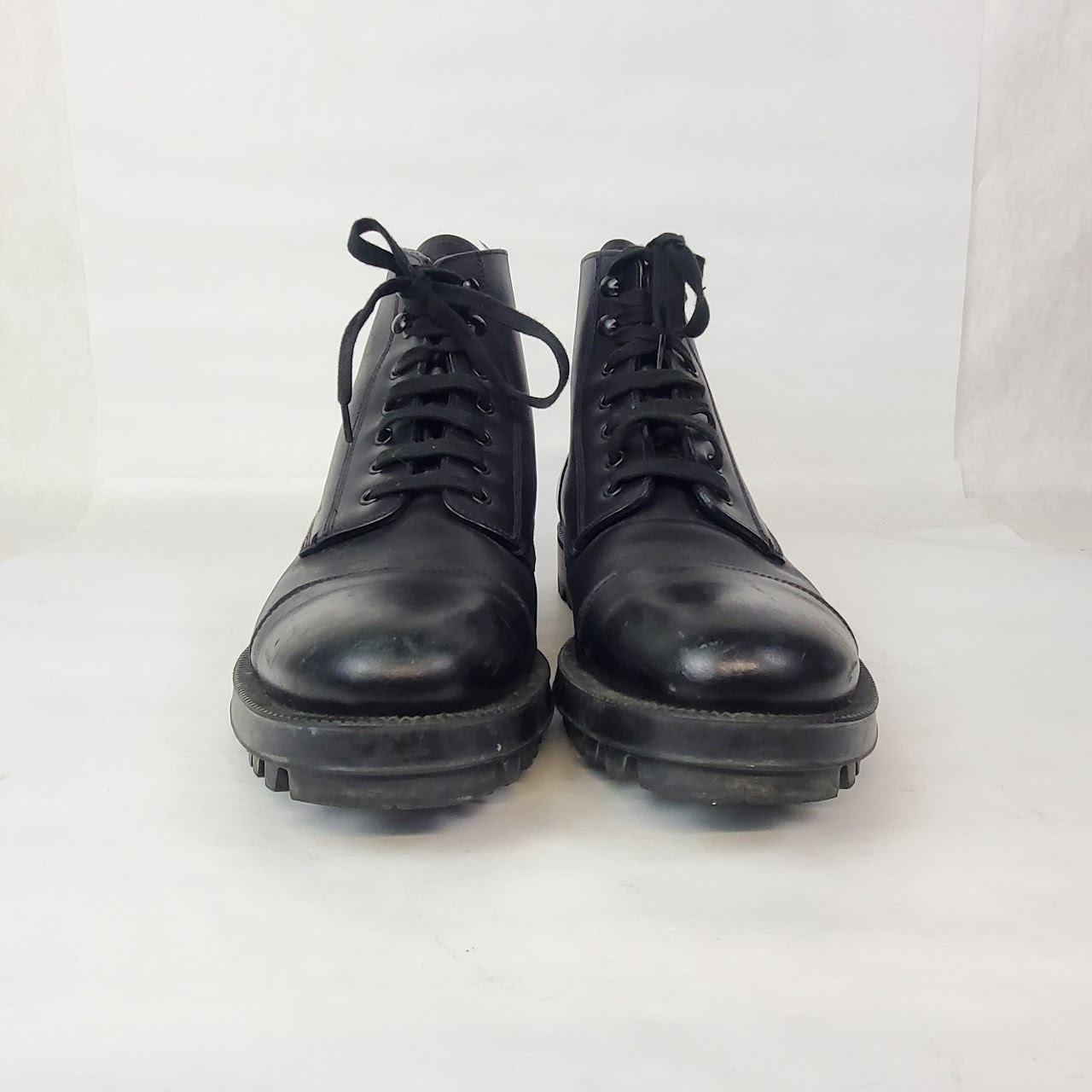 Prada Black Leather Lace Up Boots