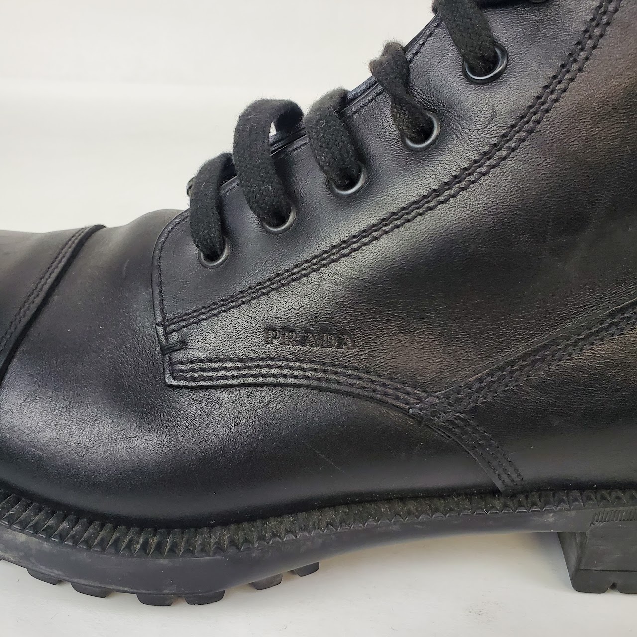 Prada Black Leather Lace Up Boots