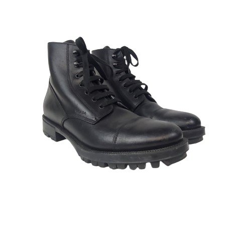 Prada Black Leather Lace Up Boots