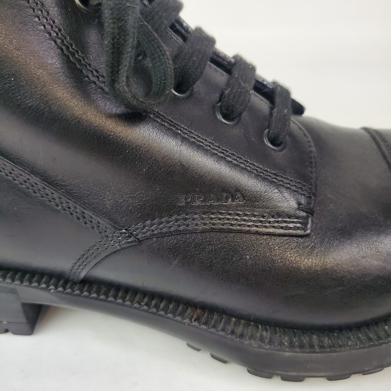 Prada Black Leather Lace Up Boots