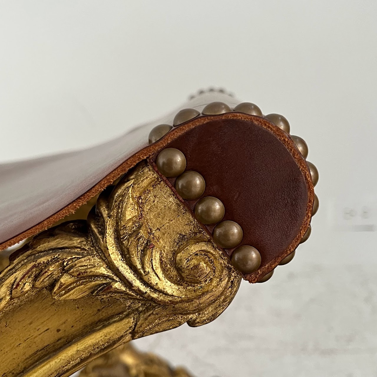 Italianate Carved Giltwood and Leather Curule Stool