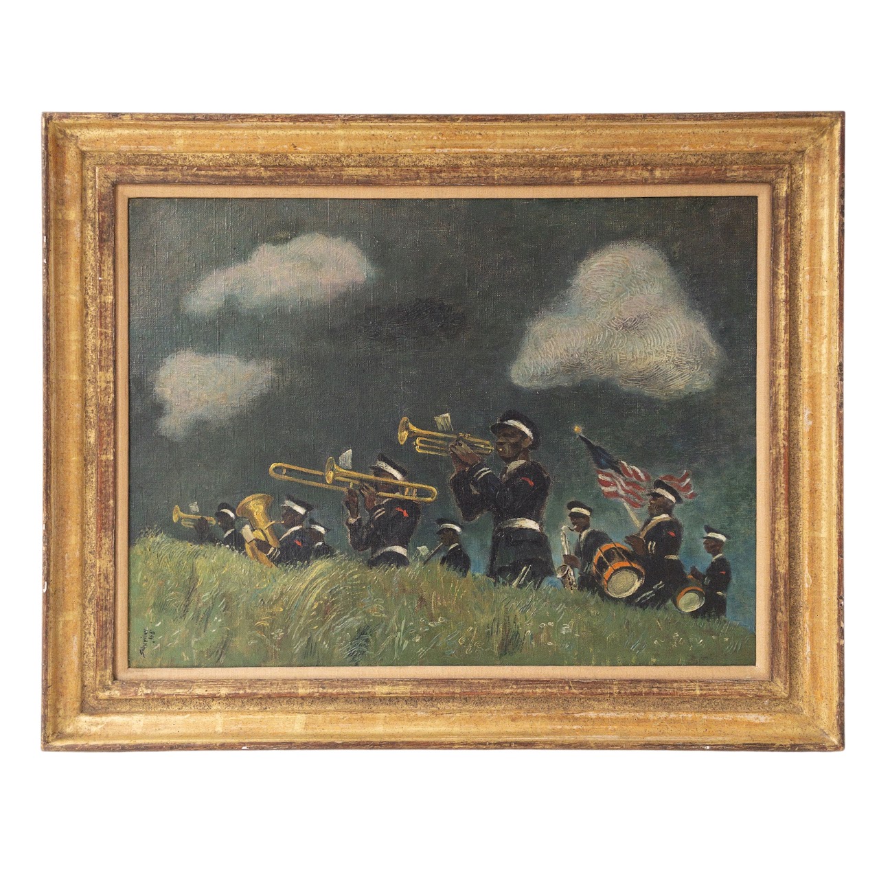 Signed Military Marching Band Painting