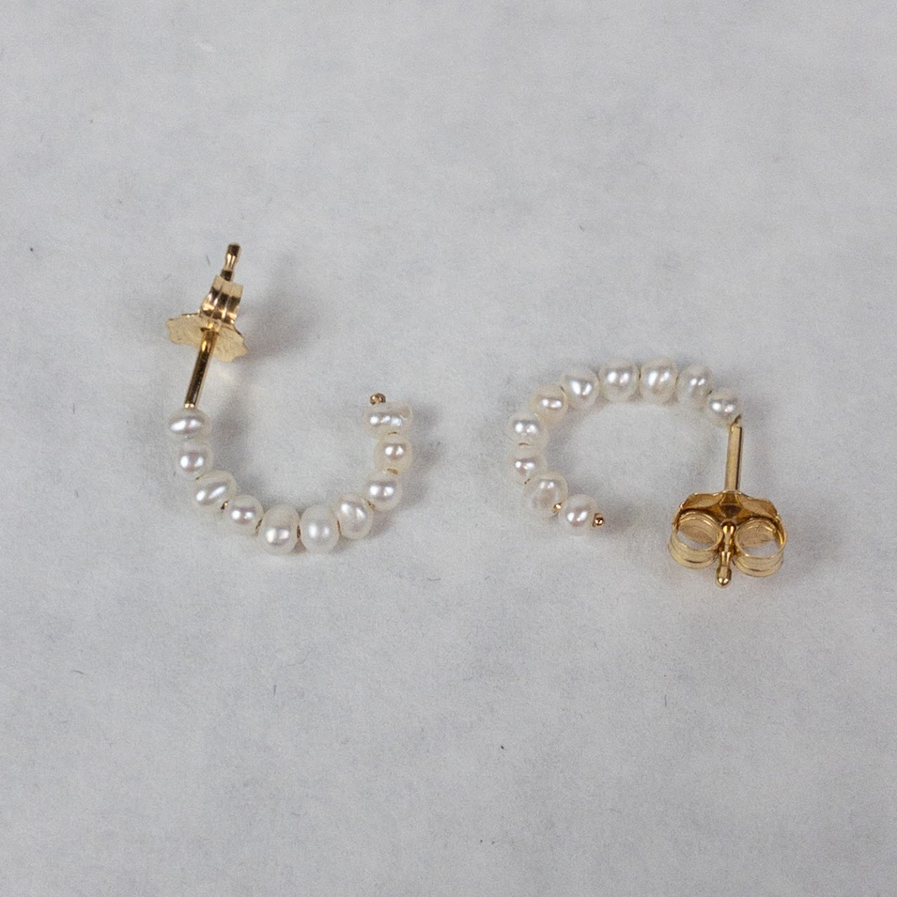 14K Gold Pearl Mini Hoop Earrings