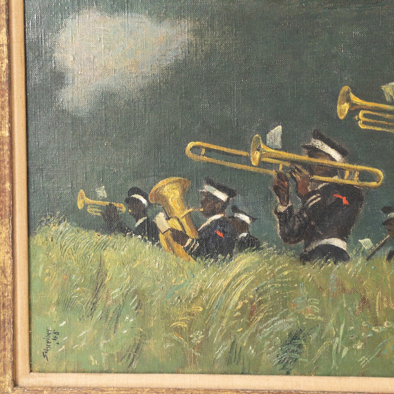 Signed Military Marching Band Painting