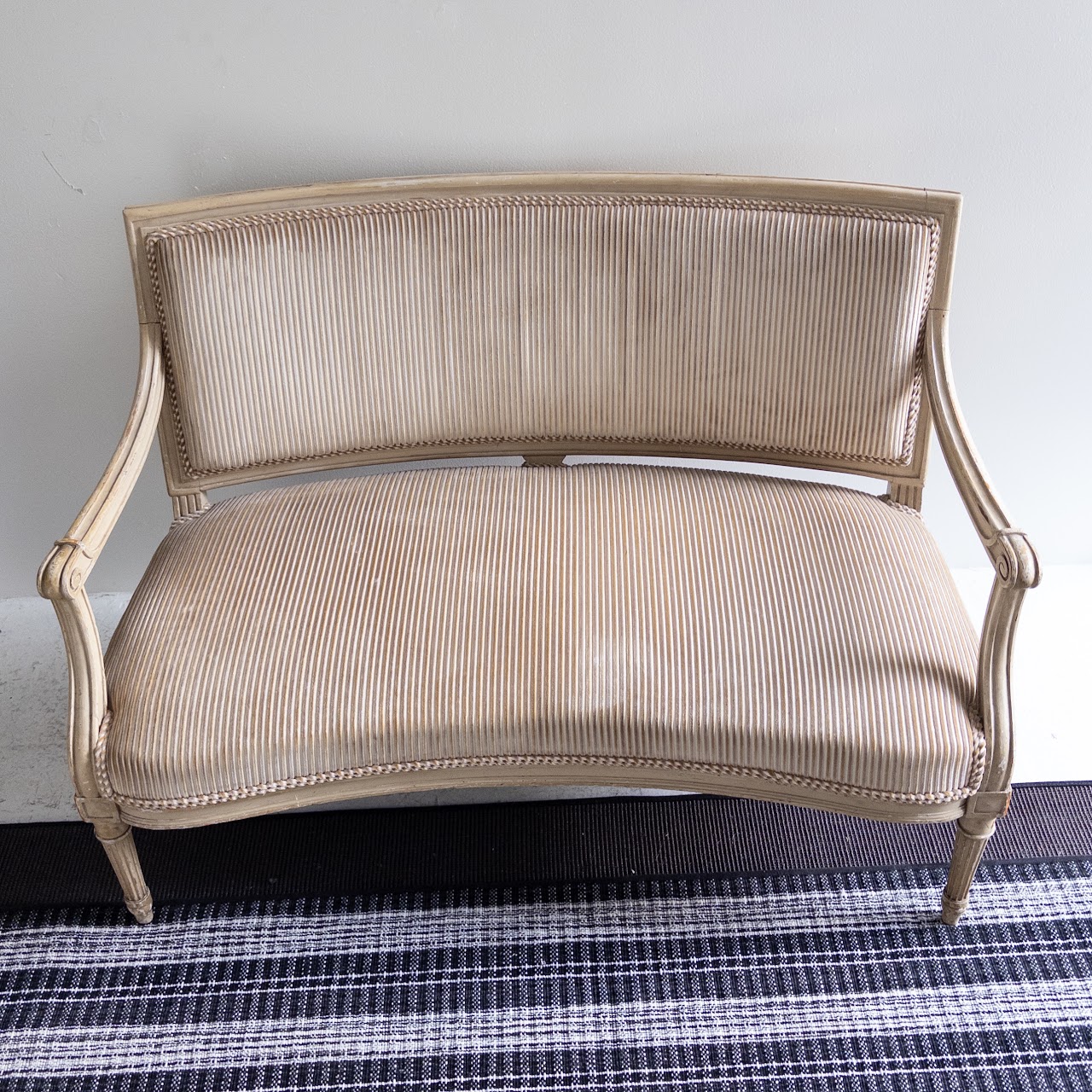 Gustavian Style Antique Striped Velvet Settee #2