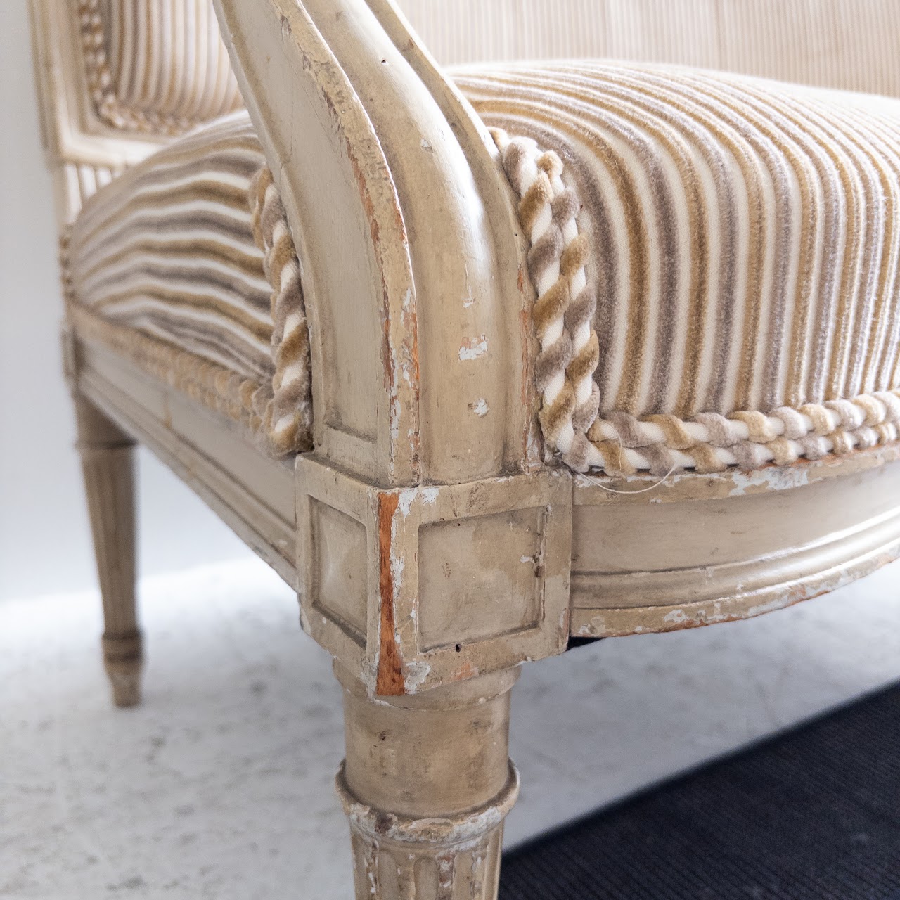 Gustavian Style Antique Striped Velvet Settee #2