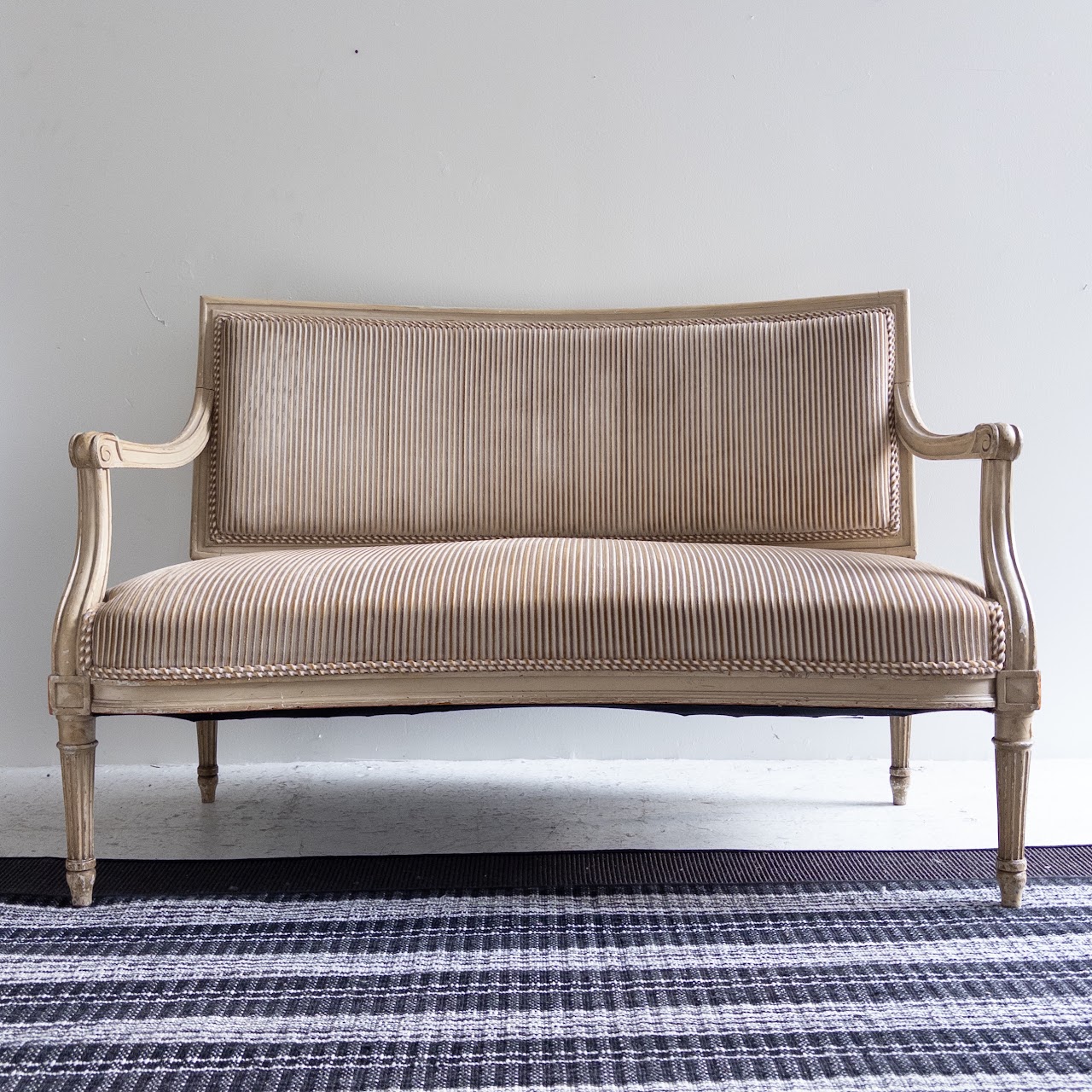 Gustavian Style Antique Striped Velvet Settee #2