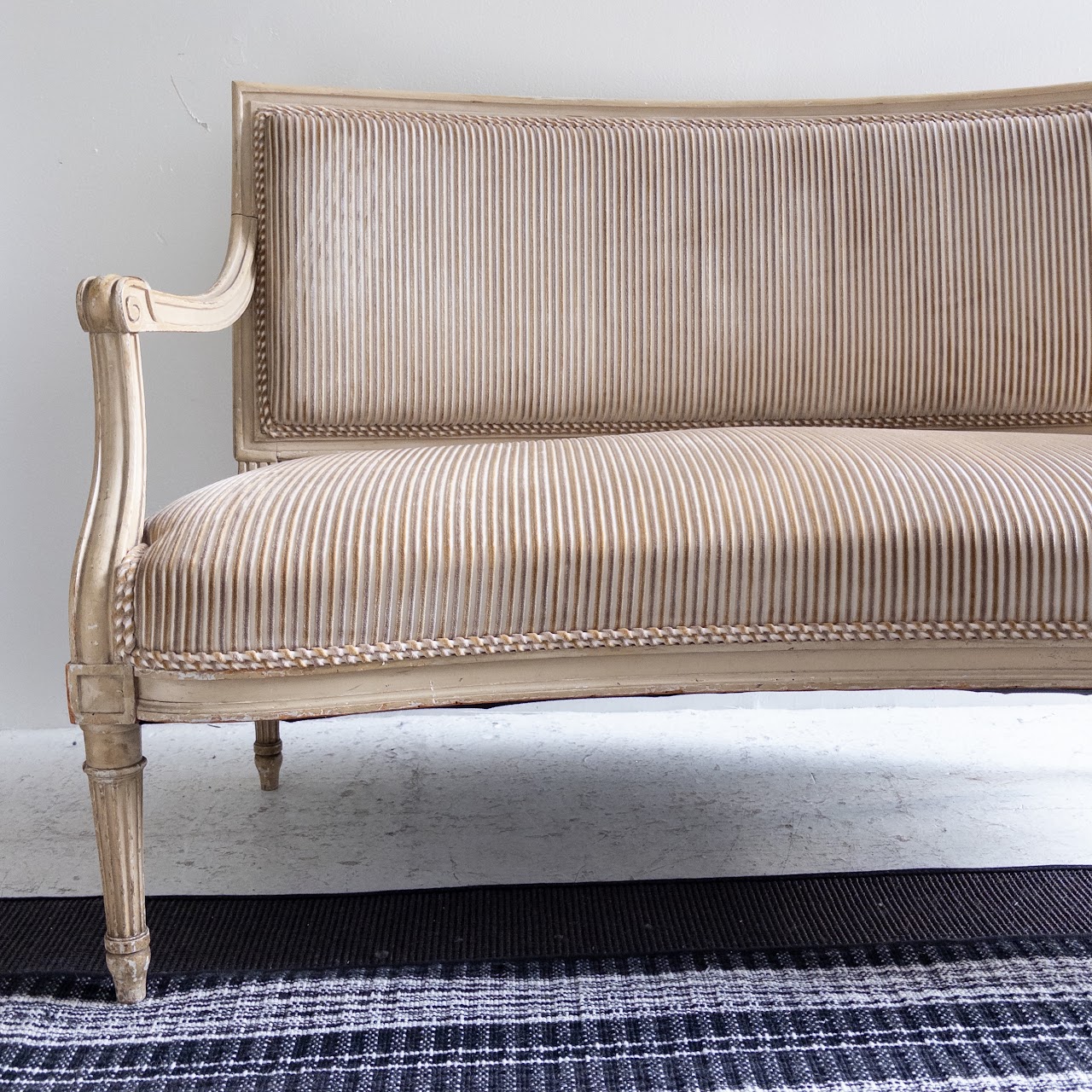 Gustavian Style Antique Striped Velvet Settee #2