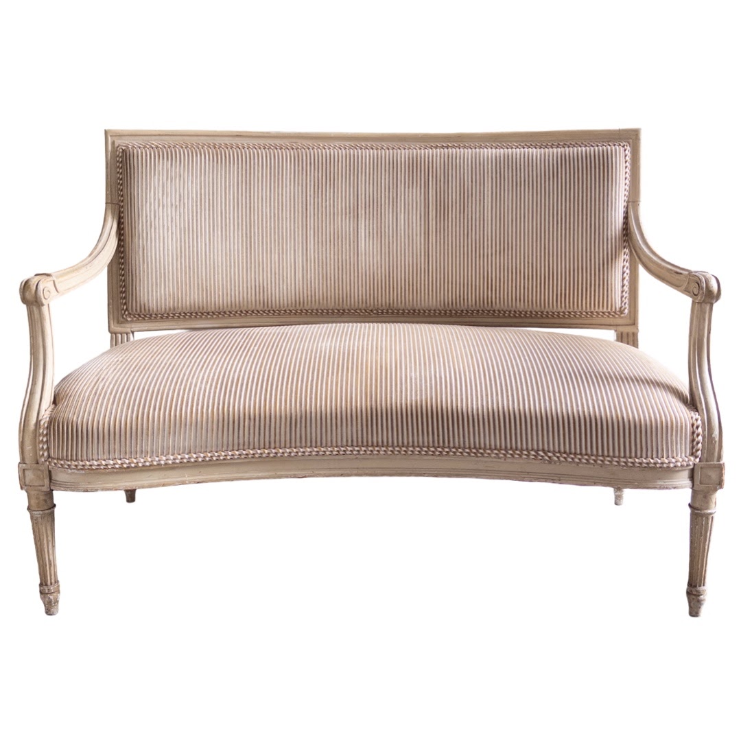 Gustavian Style Antique Striped Velvet Settee #2