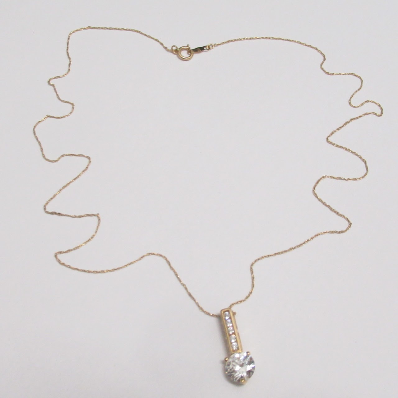 14K Gold & Clear Stone Pendant Necklace