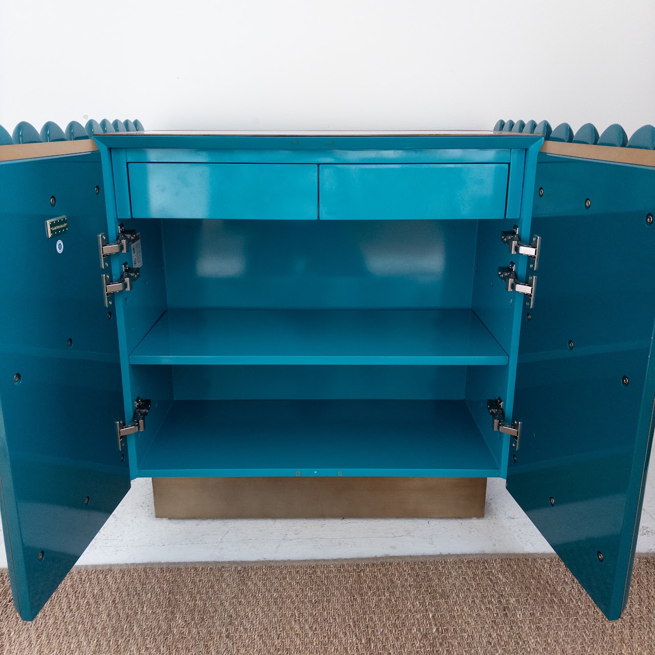 Jonathan Adler Deep Teal and Brushed Brass Kiki Cabinet #2