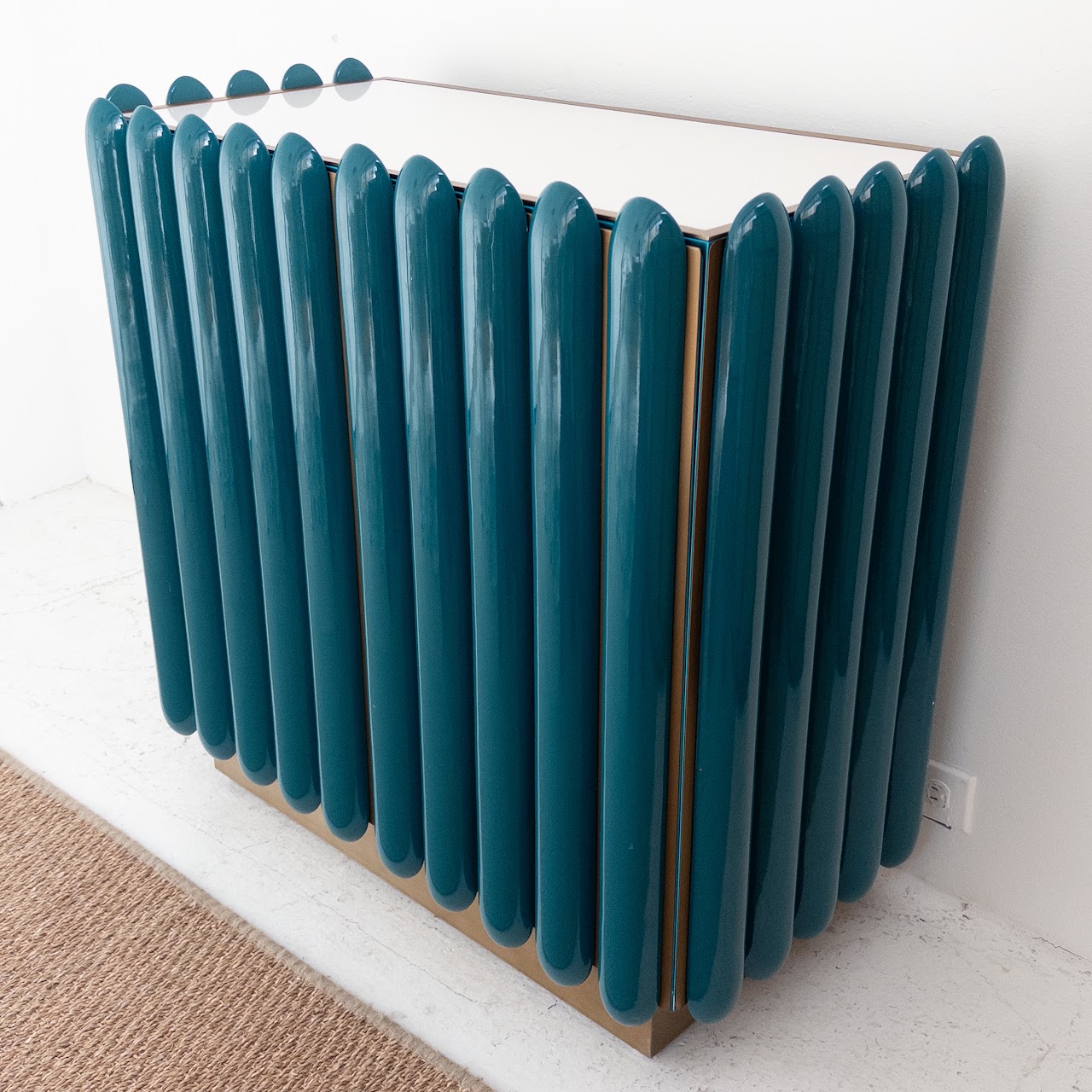 Jonathan Adler Deep Teal and Brushed Brass Kiki Cabinet #2