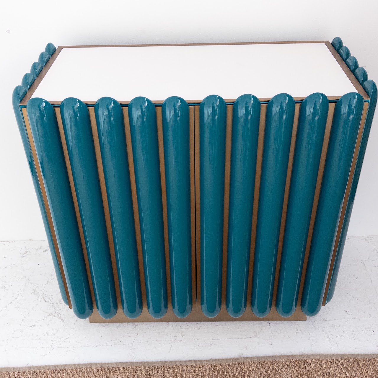 Jonathan Adler Deep Teal and Brushed Brass Kiki Cabinet #1