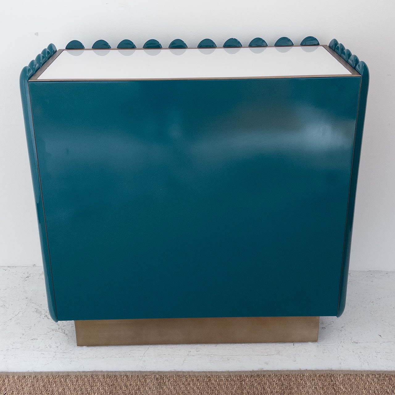 Jonathan Adler Deep Teal and Brushed Brass Kiki Cabinet #1