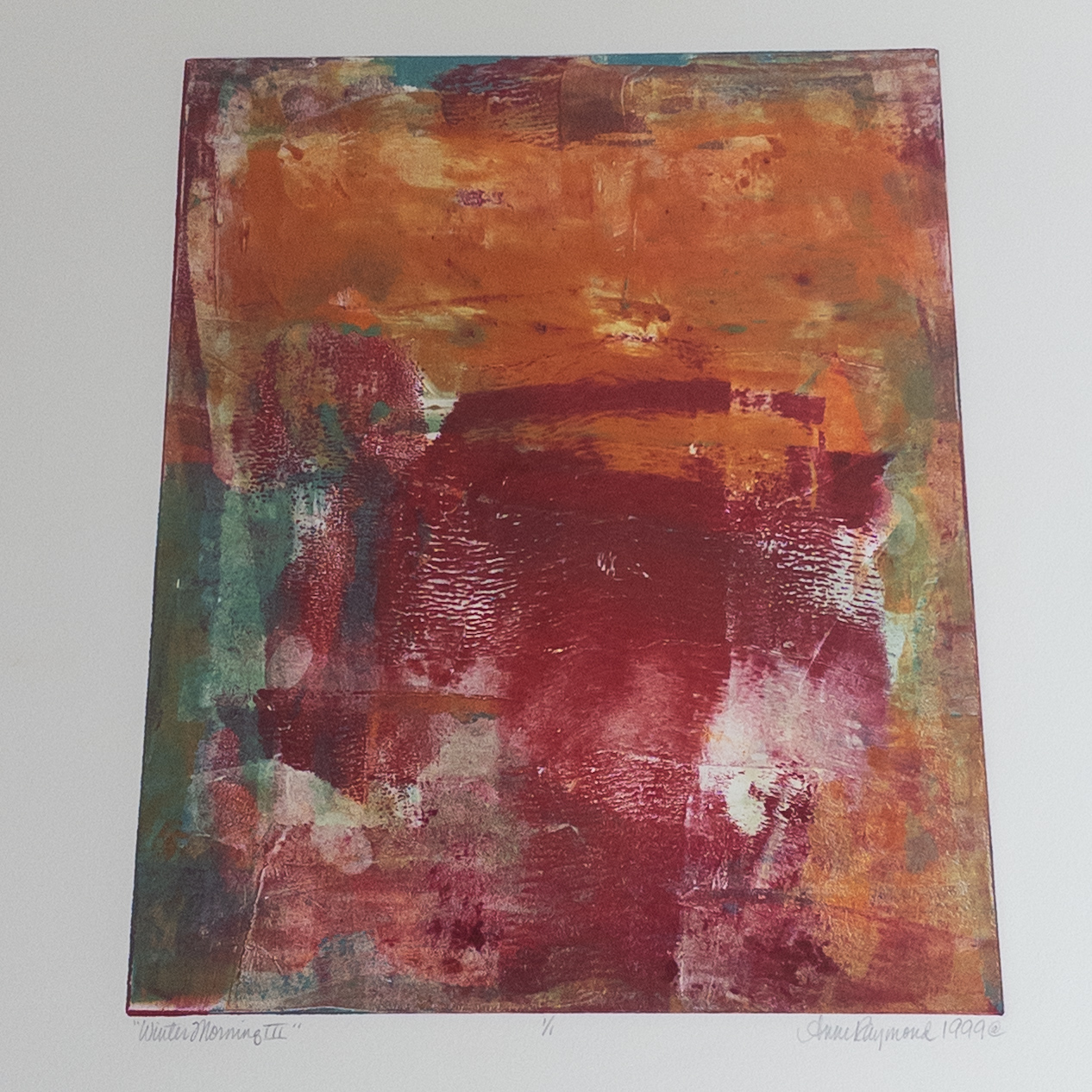 Anne Raymond 'Winter Morning III' Signed Contemporary Abstract Monotype