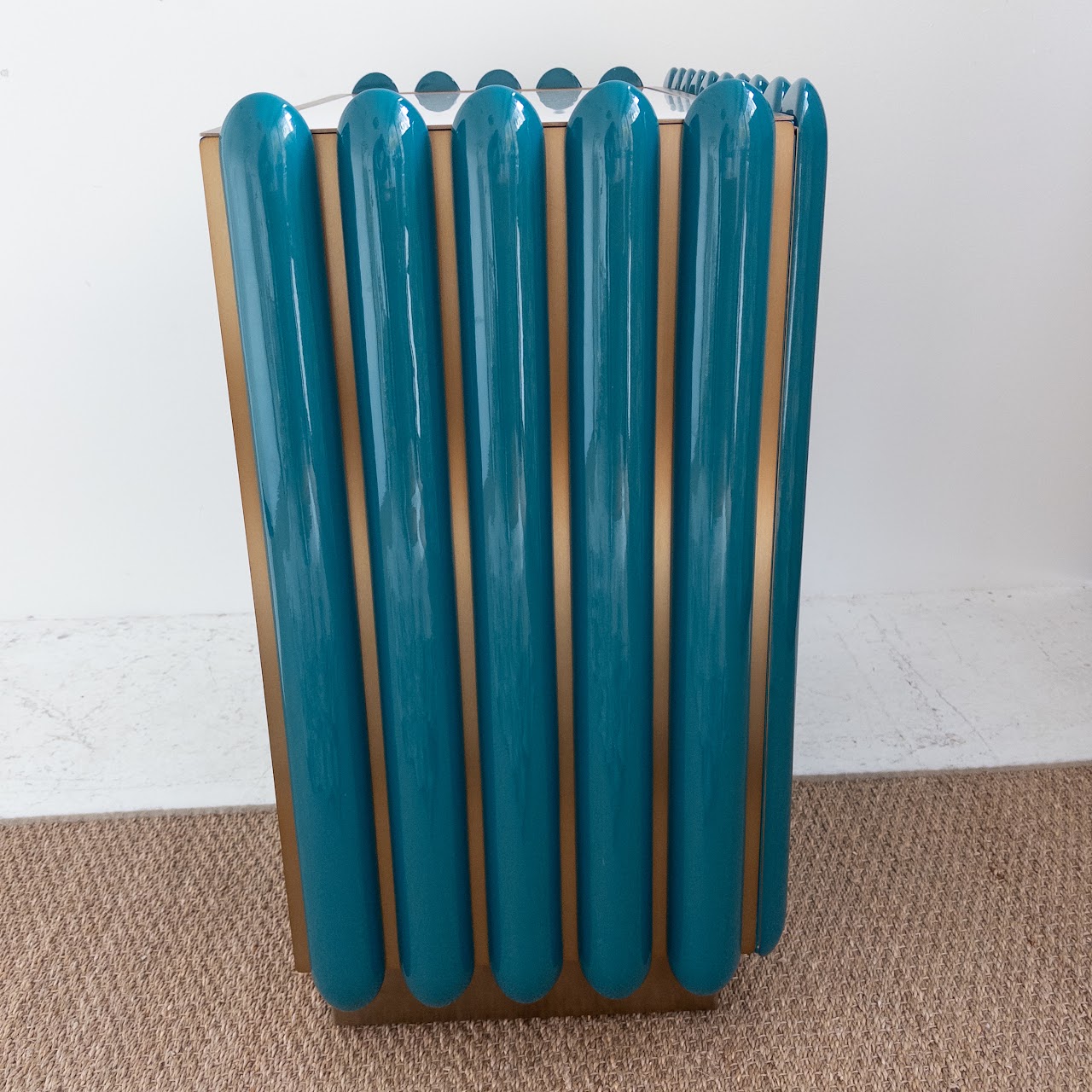 Jonathan Adler Deep Teal and Brushed Brass Kiki Cabinet #1