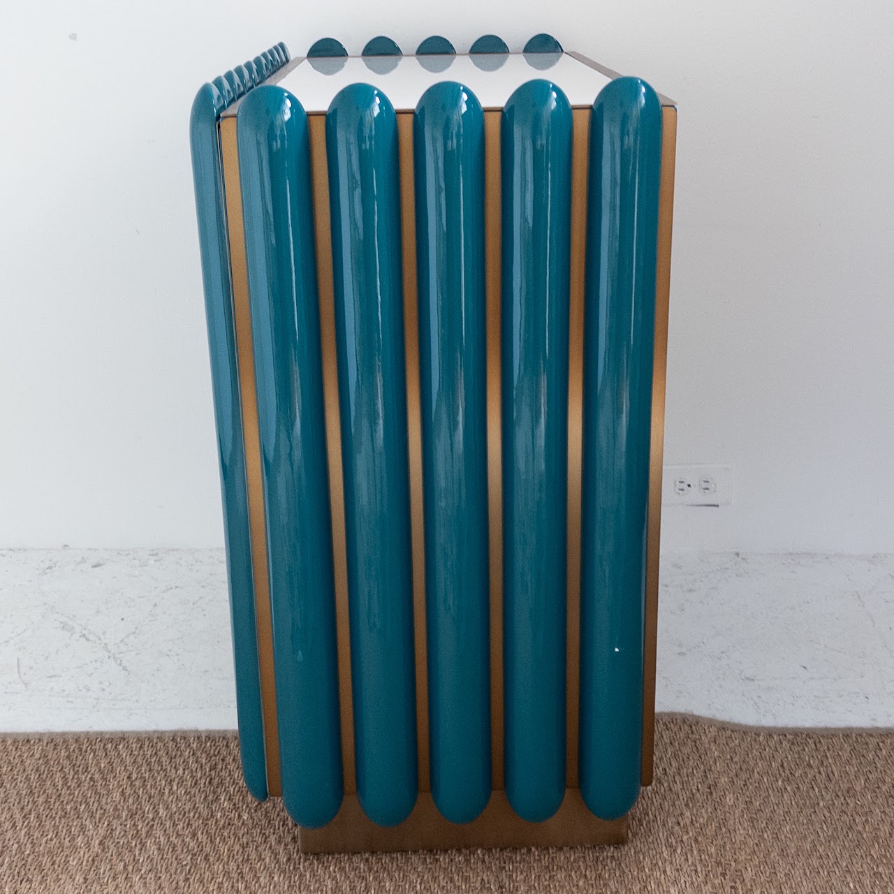 Jonathan Adler Deep Teal and Brushed Brass Kiki Cabinet #1