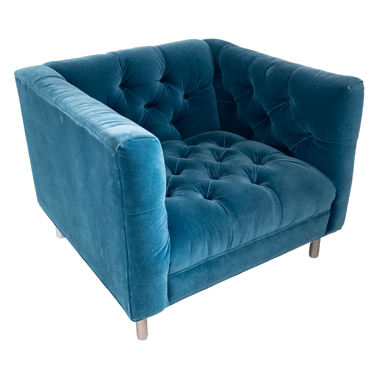 Blue Velvet Tufted Club Chair