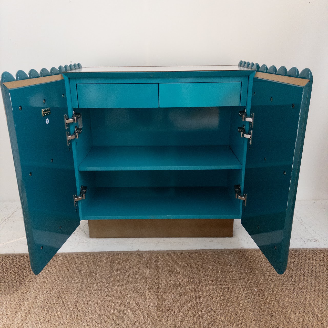 Jonathan Adler Deep Teal and Brushed Brass Kiki Cabinet #2