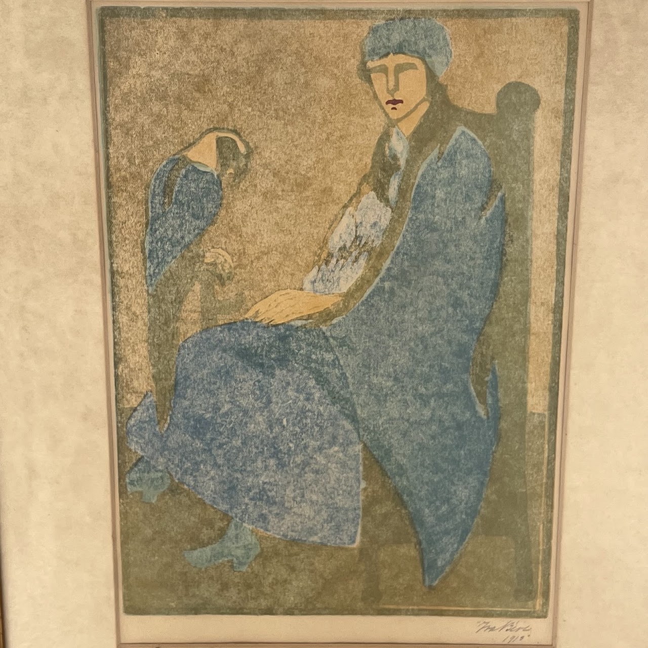 Eva Béve Signed Swedish Art Nouveau Woodcut, 1913