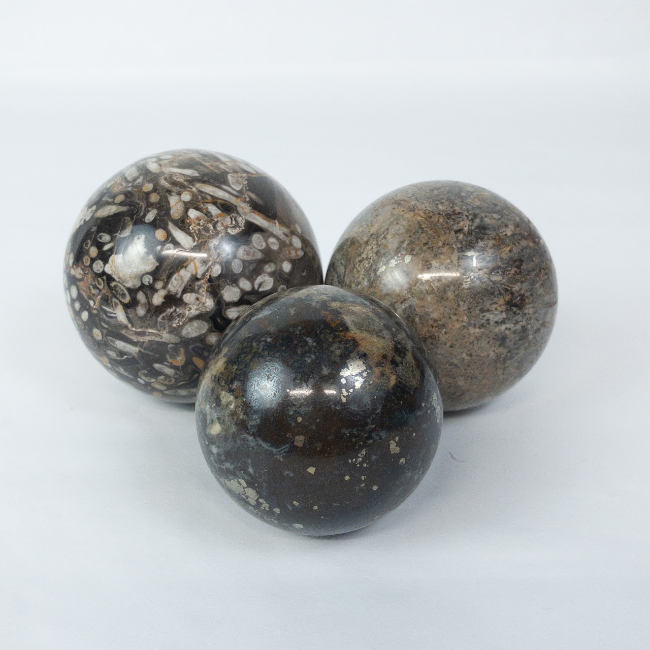 Set Of Three Fossilized Mineral Balls