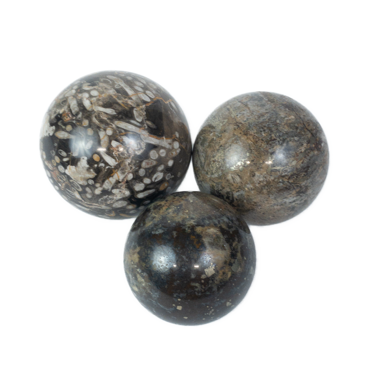 Set Of Three Fossilized Mineral Balls