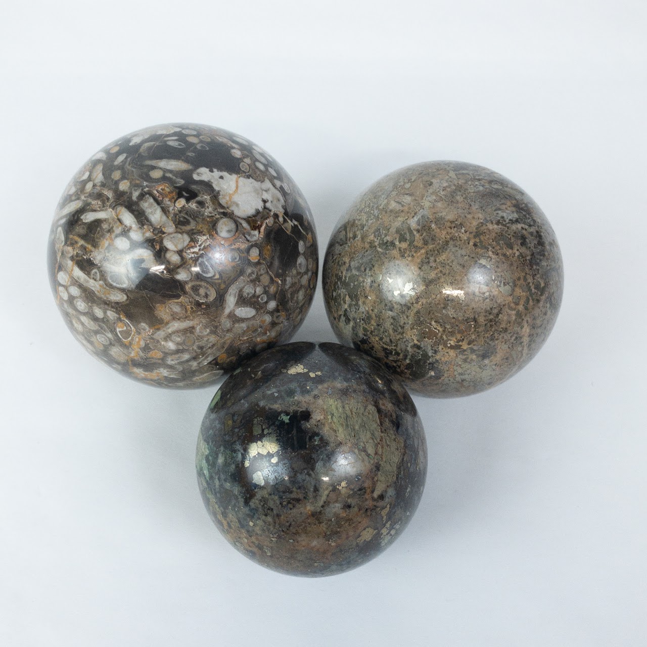 Set Of Three Fossilized Mineral Balls