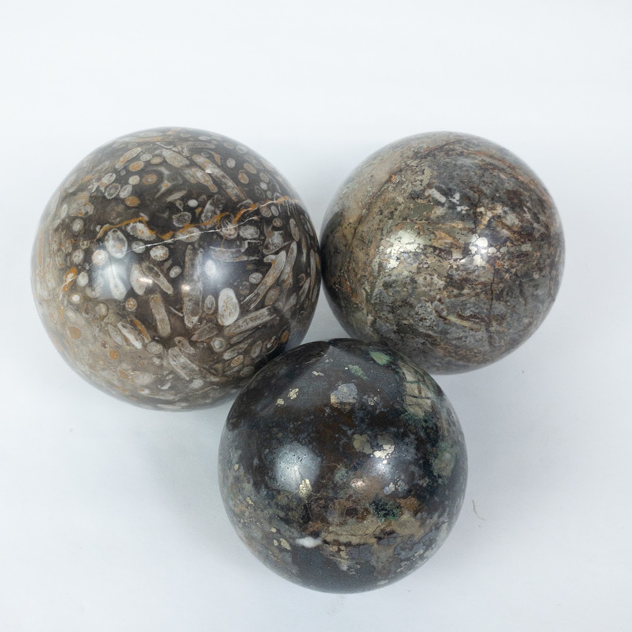 Set Of Three Fossilized Mineral Balls