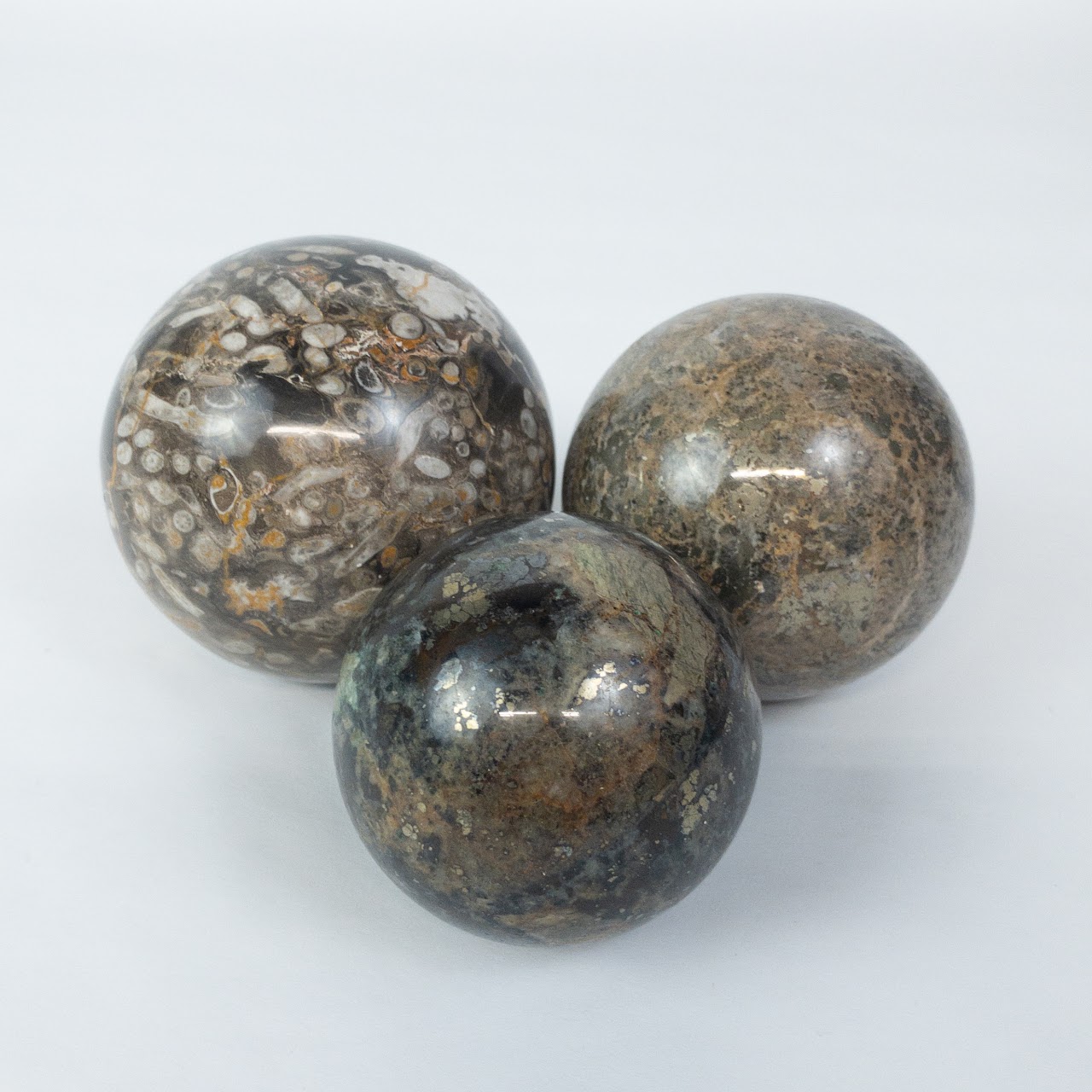 Set Of Three Fossilized Mineral Balls