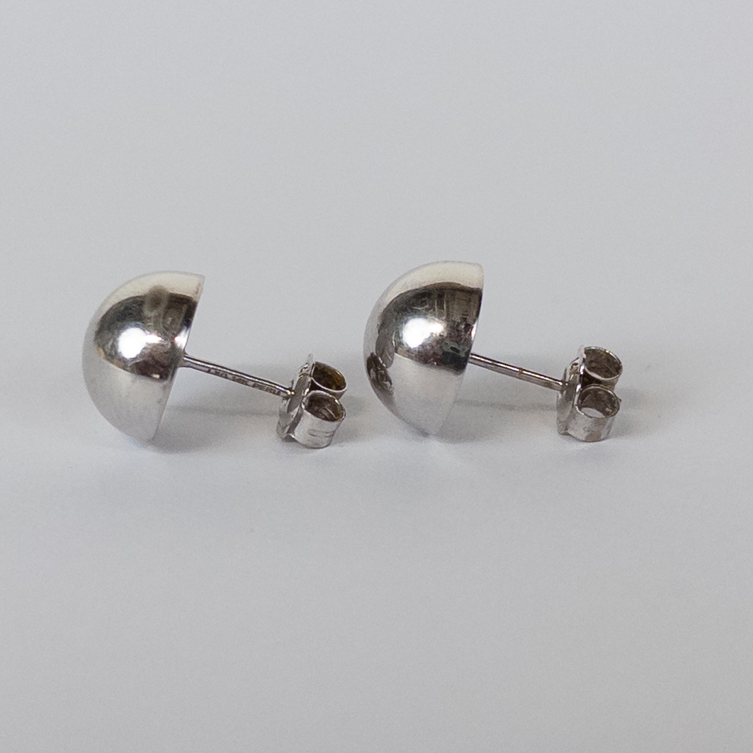 14K White Gold Dome Earrings