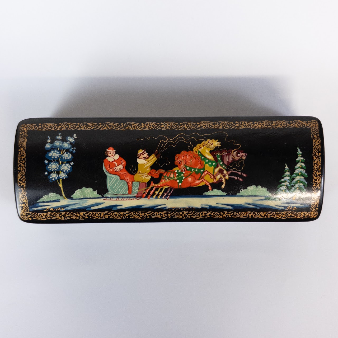 Signed Russian Lacquer Box with Saint Nicklaus Painted Scene