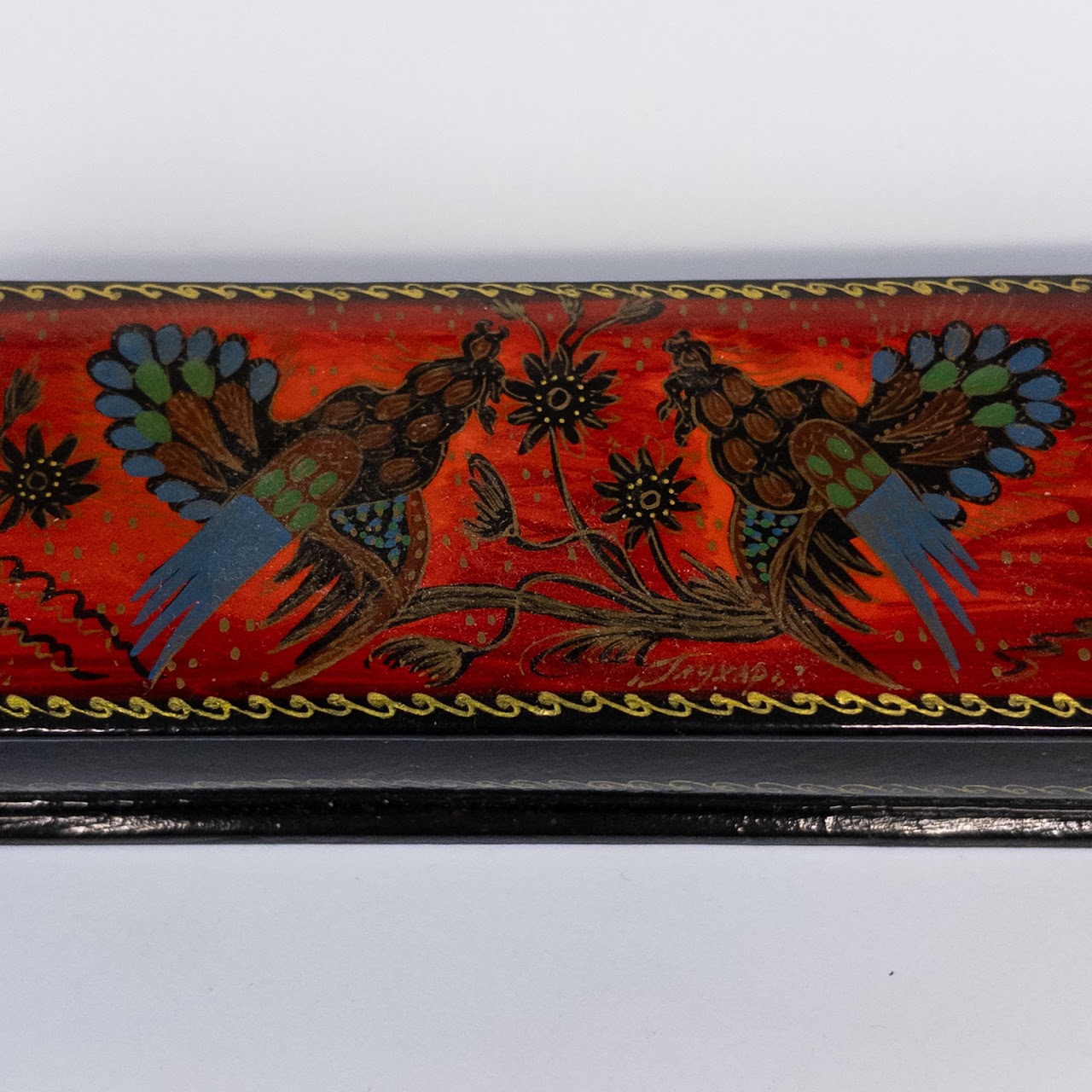 Mexican Rooster Scene Lacquer Lidded Box