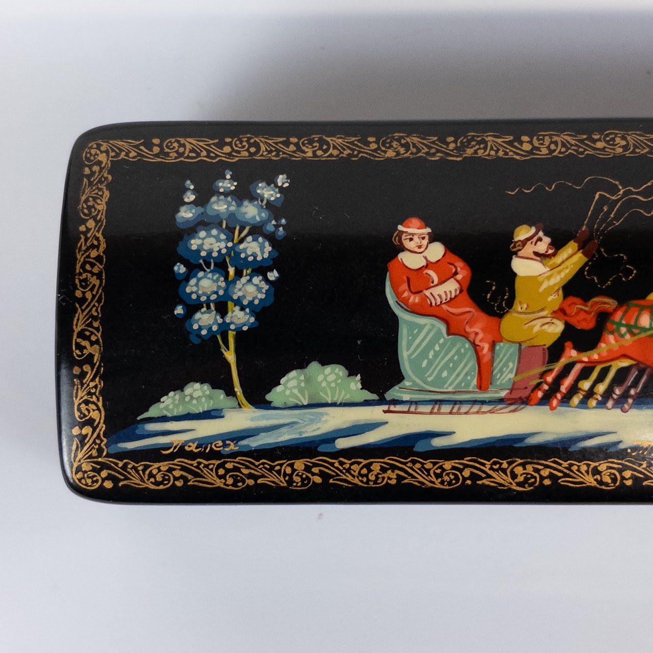 Signed Russian Lacquer Box with Saint Nicklaus Painted Scene