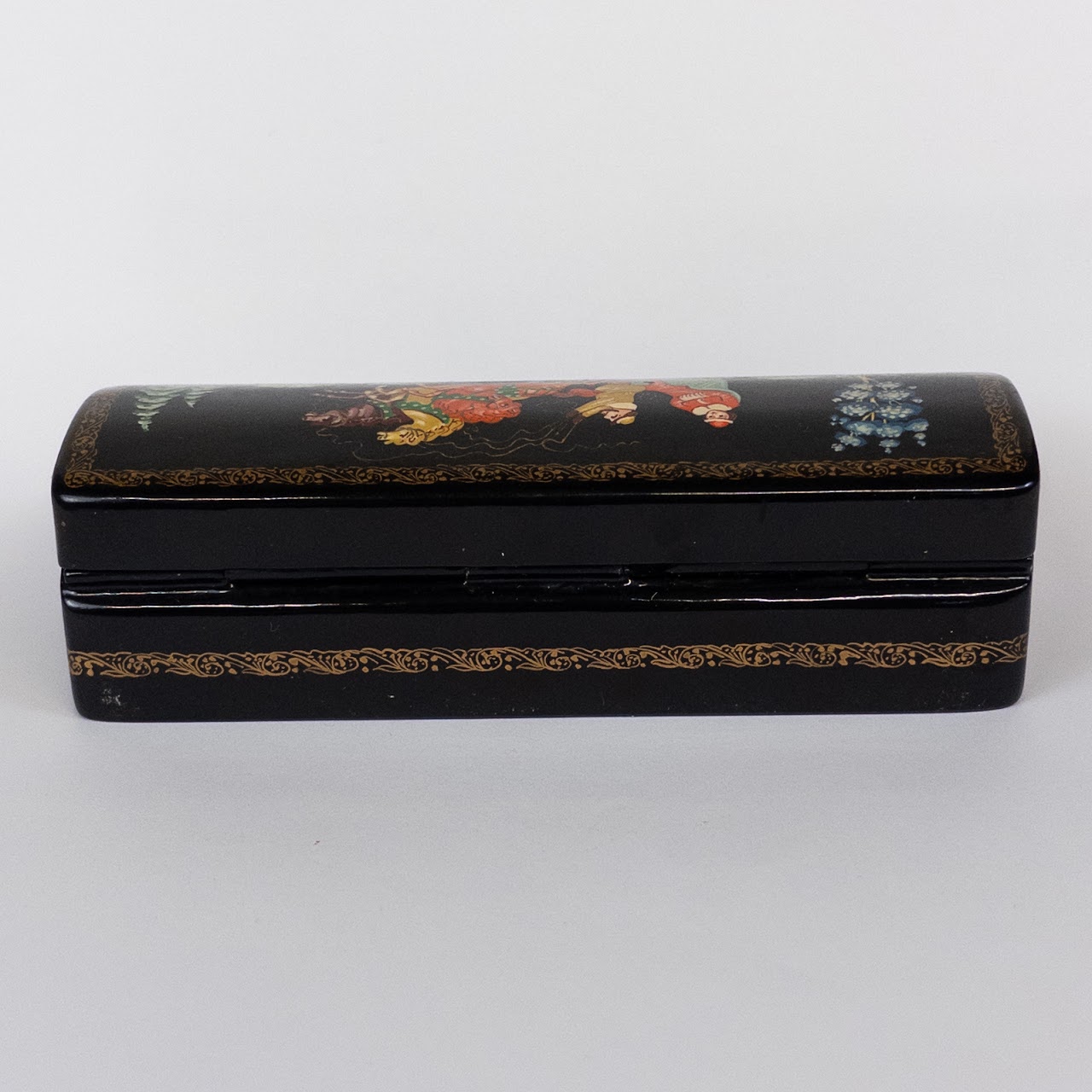 Signed Russian Lacquer Box with Saint Nicklaus Painted Scene