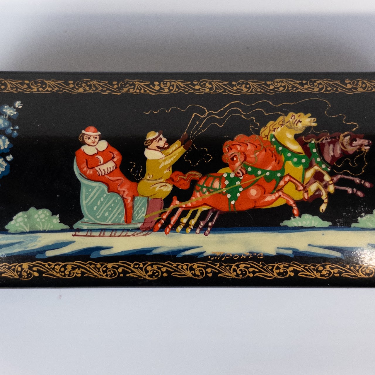 Signed Russian Lacquer Box with Saint Nicklaus Painted Scene