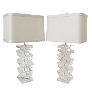 Stacked Acrylic Table Lamp Pair