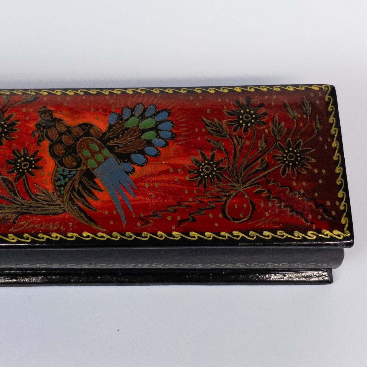 Mexican Rooster Scene Lacquer Lidded Box