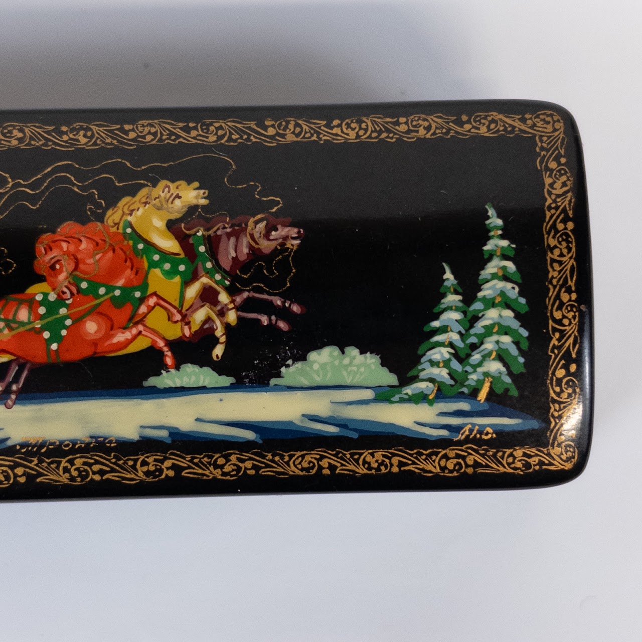 Signed Russian Lacquer Box with Saint Nicklaus Painted Scene