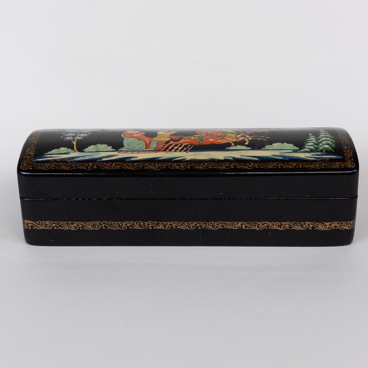 Signed Russian Lacquer Box with Saint Nicklaus Painted Scene