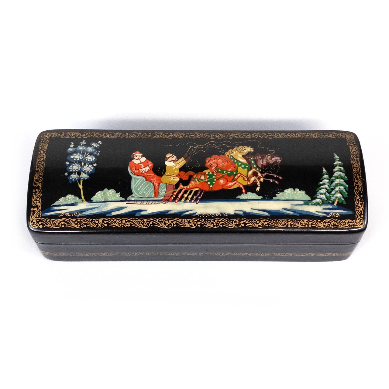 Signed Russian Lacquer Box with Saint Nicklaus Painted Scene