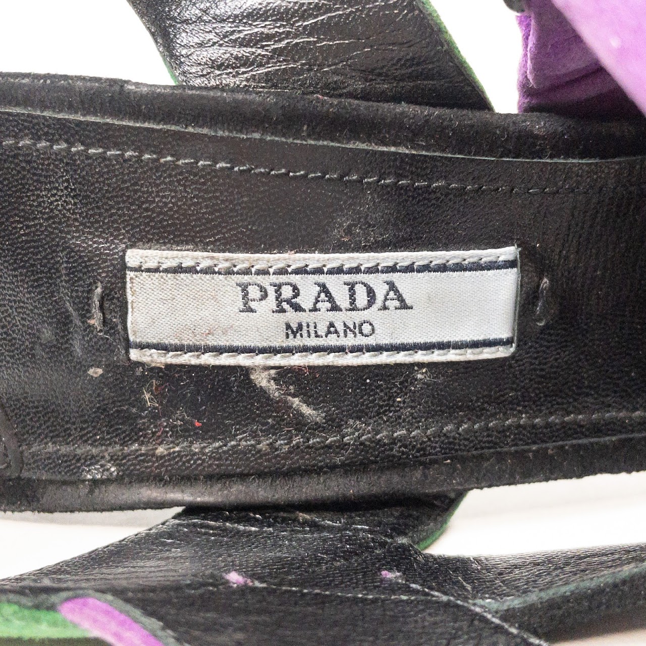 Prada Black, Purple & Green Suede Heels