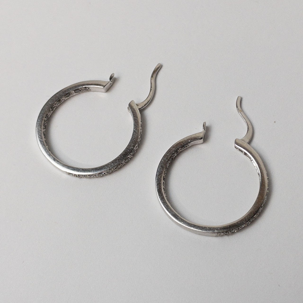 14K White Gold & Diamond Hoops