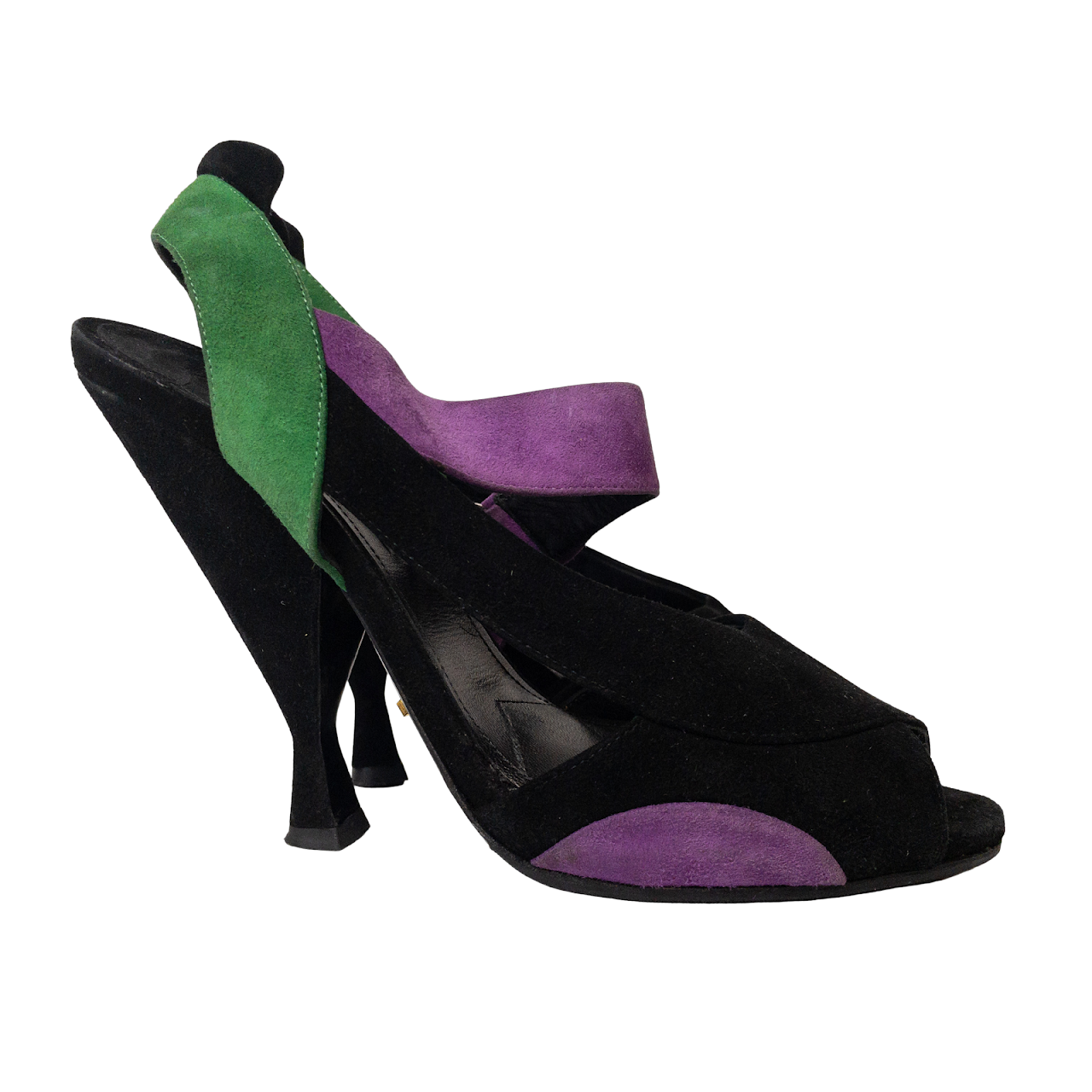 Prada Black, Purple & Green Suede Heels