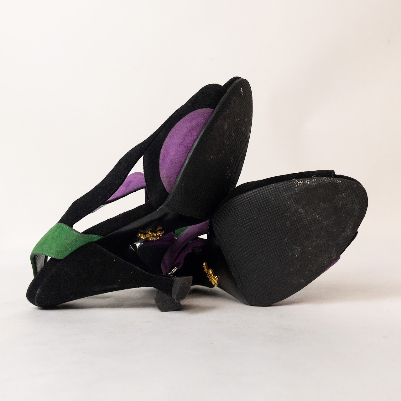 Prada Black, Purple & Green Suede Heels