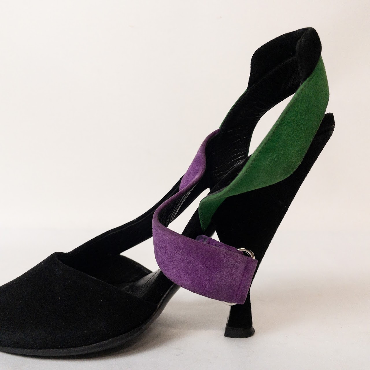 Prada Black, Purple & Green Suede Heels