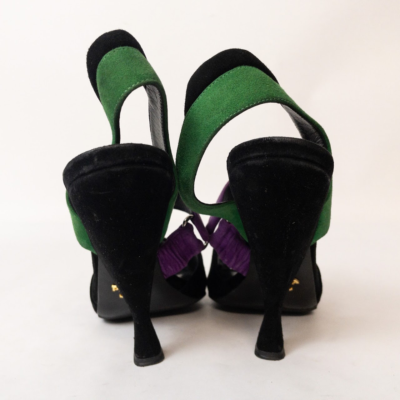 Prada Black, Purple & Green Suede Heels