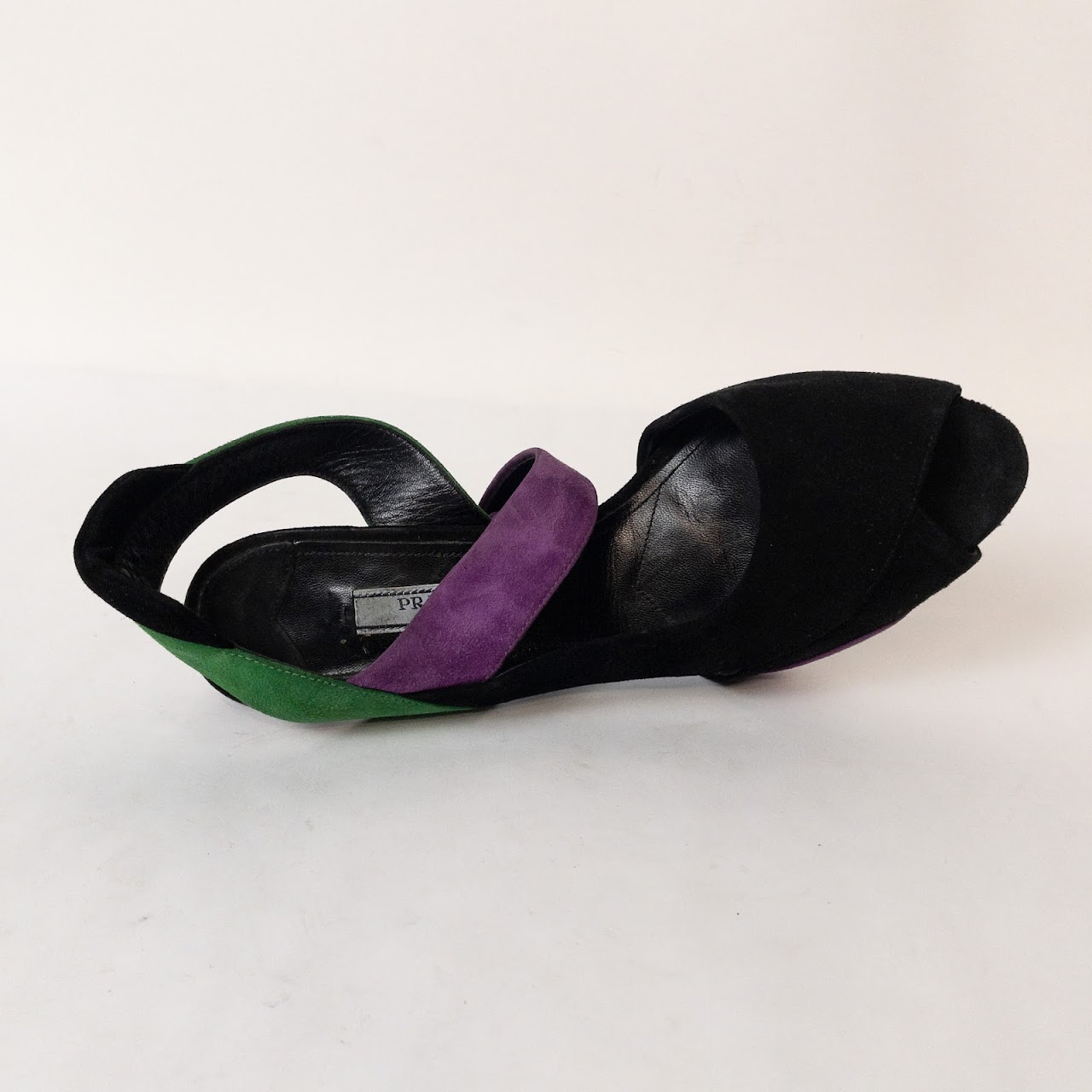 Prada Black, Purple & Green Suede Heels