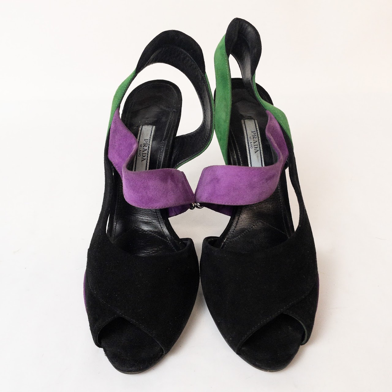 Prada Black, Purple & Green Suede Heels